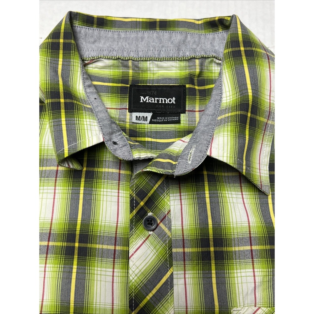 Marmot Short Sleeve Green Plaid Shirt Men's Medium **Small Stain** - Picture 2 of 16